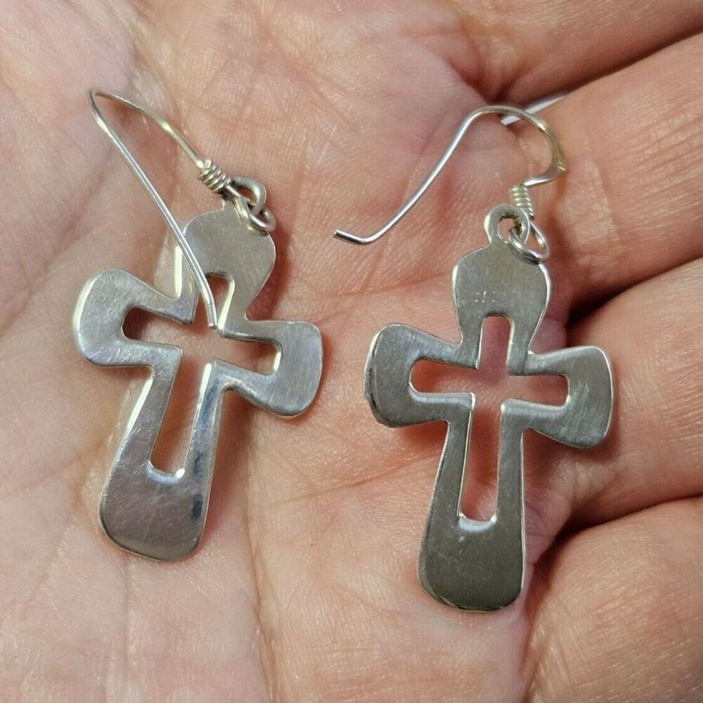 Vintage sterling silver open cross earrings
